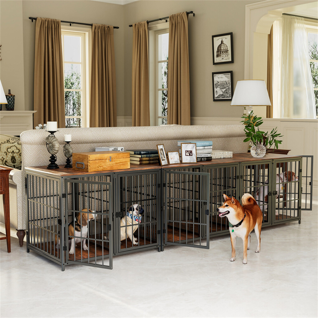 Fin 4 Doors Ultra Thicken Dog Crate Cage End Table Divided Dog Puppy Kennel view 4