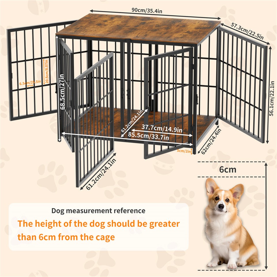 Fin 4 Doors Ultra Thicken Dog Crate Cage End Table Divided Dog Puppy Kennel view 6