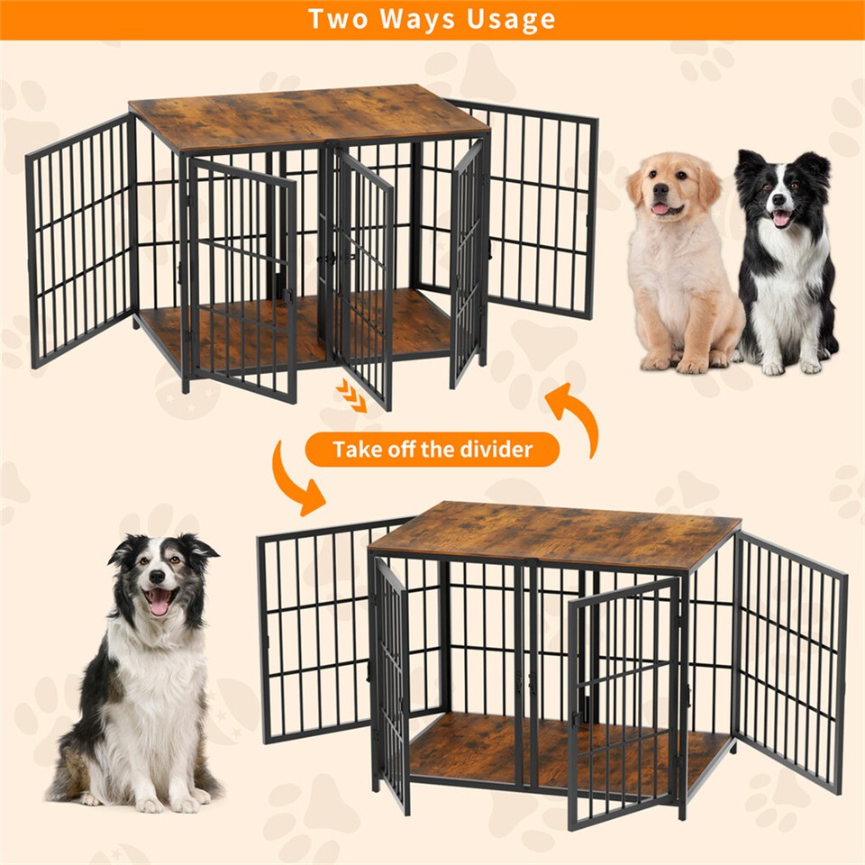Fin 4 Doors Ultra Thicken Dog Crate Cage End Table Divided Dog Puppy Kennel view 7