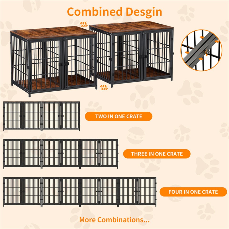 Fin 4 Doors Ultra Thicken Dog Crate Cage End Table Divided Dog Puppy Kennel view 8