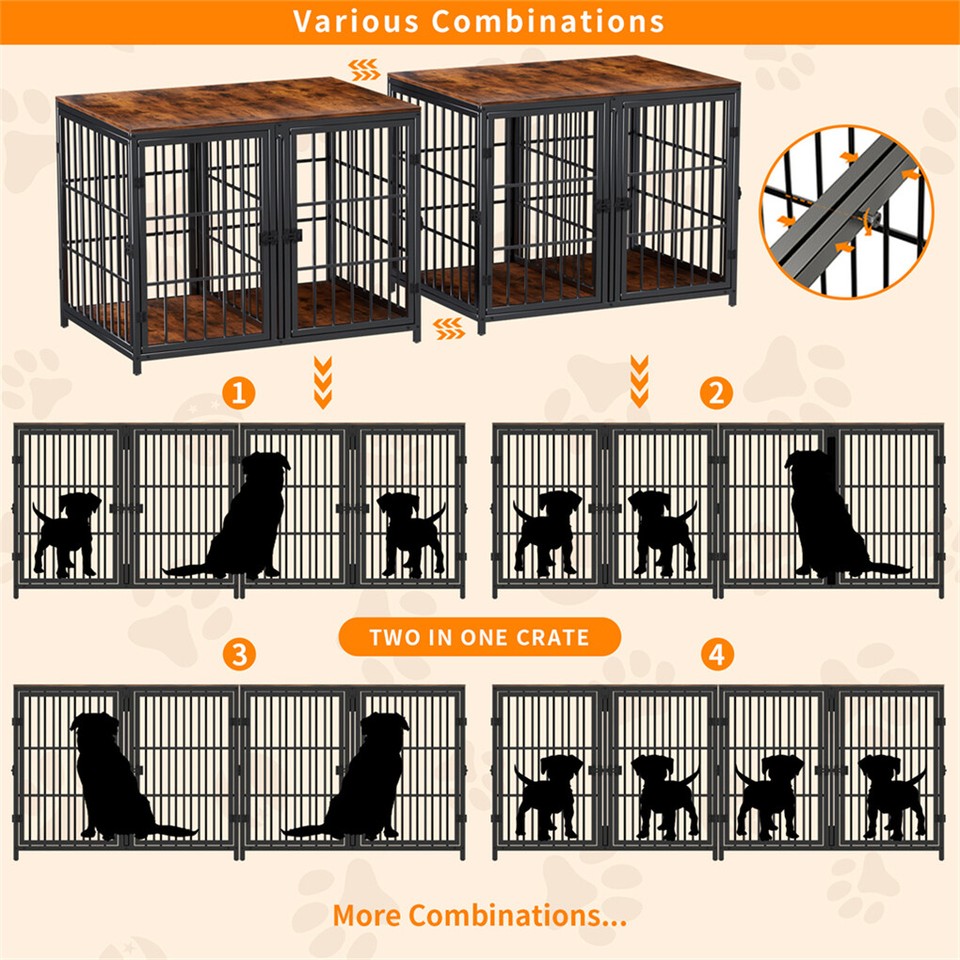Fin 4 Doors Ultra Thicken Dog Crate Cage End Table Divided Dog Puppy Kennel view 9