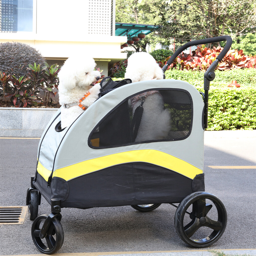 Two Dogs Stroller Divider Pet Travel Stroller Carrier One-key Folding Outdoor view 2