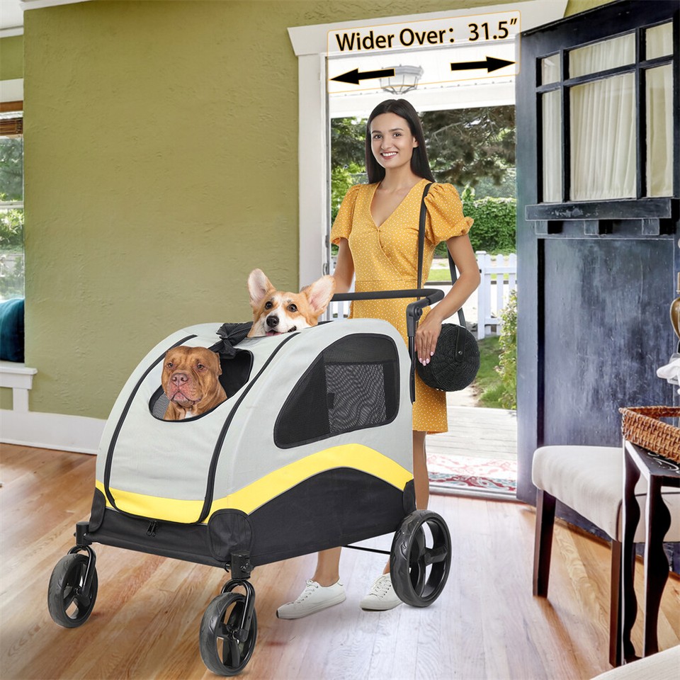 Two Dogs Stroller Divider Pet Travel Stroller Carrier One-key Folding Outdoor view 3