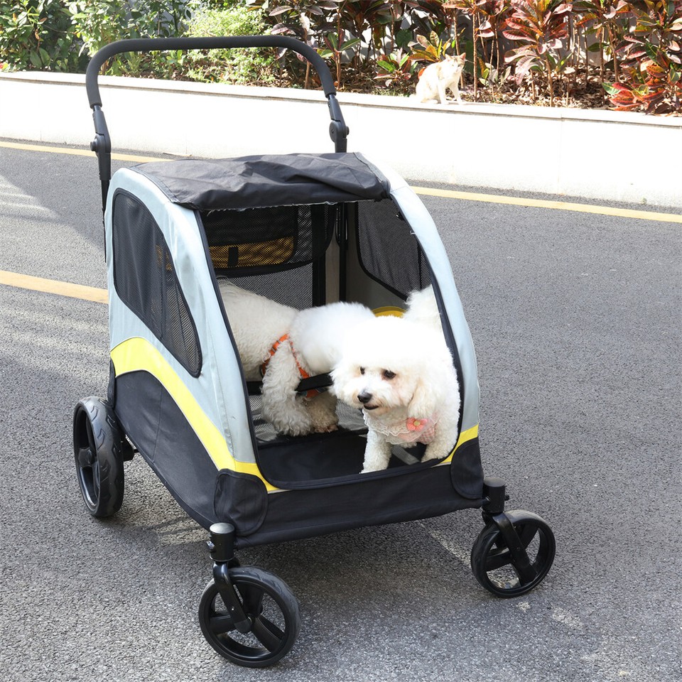 Two Dogs Stroller Divider Pet Travel Stroller Carrier One-key Folding Outdoor view 4