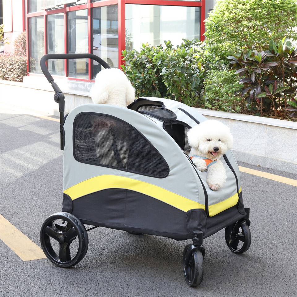 Two Dogs Stroller Divider Pet Travel Stroller Carrier One-key Folding Outdoor view 5