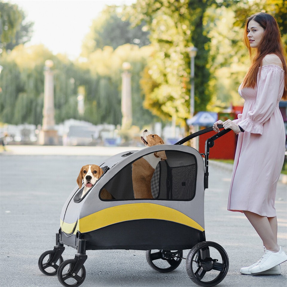 Two Dogs Stroller Divider Pet Travel Stroller Carrier One-key Folding Outdoor view 7