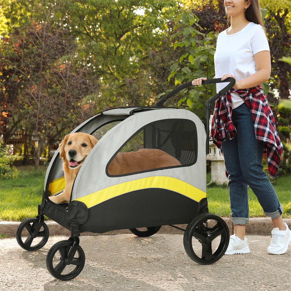 Two Dogs Stroller Divider Pet Travel Stroller Carrier One-key Folding Outdoor view 8