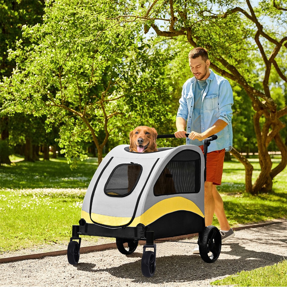 Two Dogs Stroller Divider Pet Travel Stroller Carrier One-key Folding Outdoor view 9
