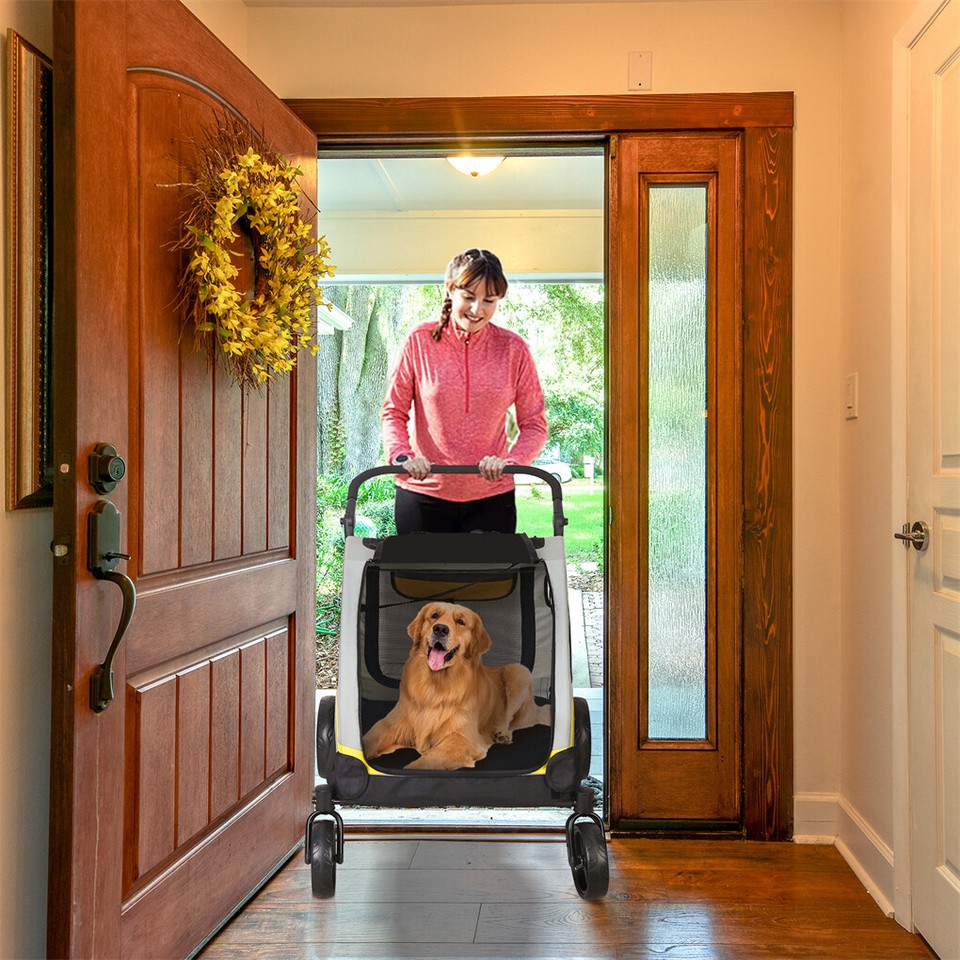 Two Dogs Stroller Divider Pet Travel Stroller Carrier One-key Folding Outdoor view 10