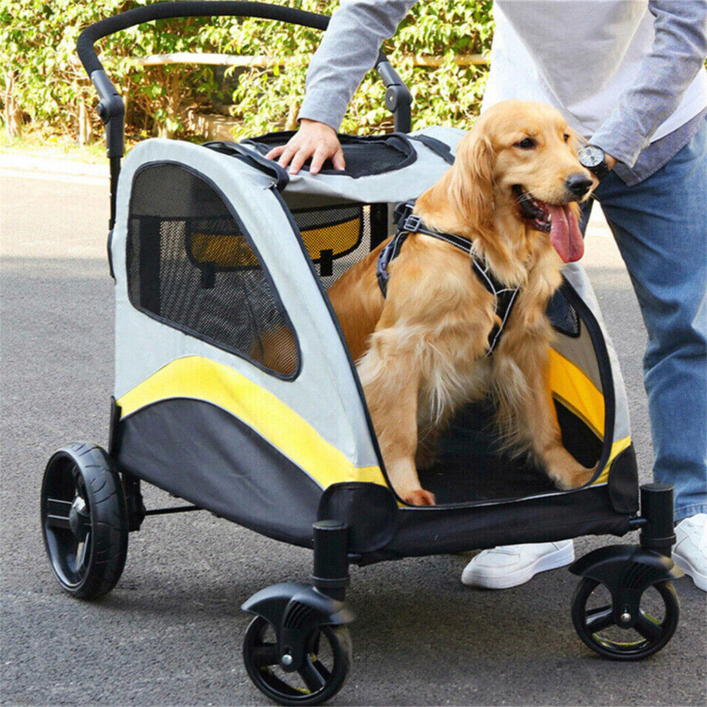 Large Dog Stroller Foldable Pet Pushchair with Doors view 2