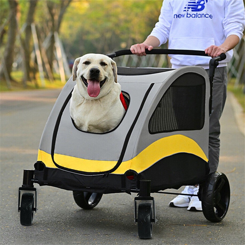 Large Dog Stroller Foldable Pet Pushchair with Doors view 3