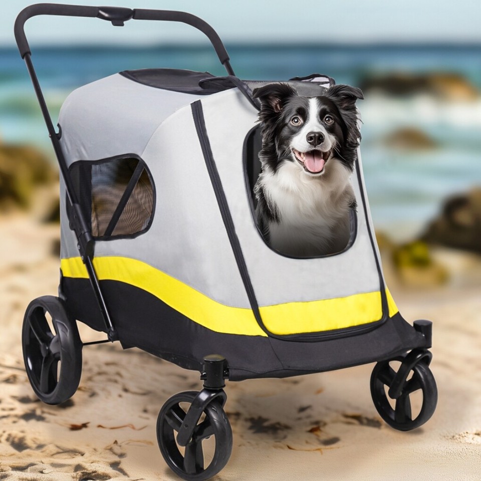 Large Dog Stroller Foldable Pet Pushchair with Doors view 6