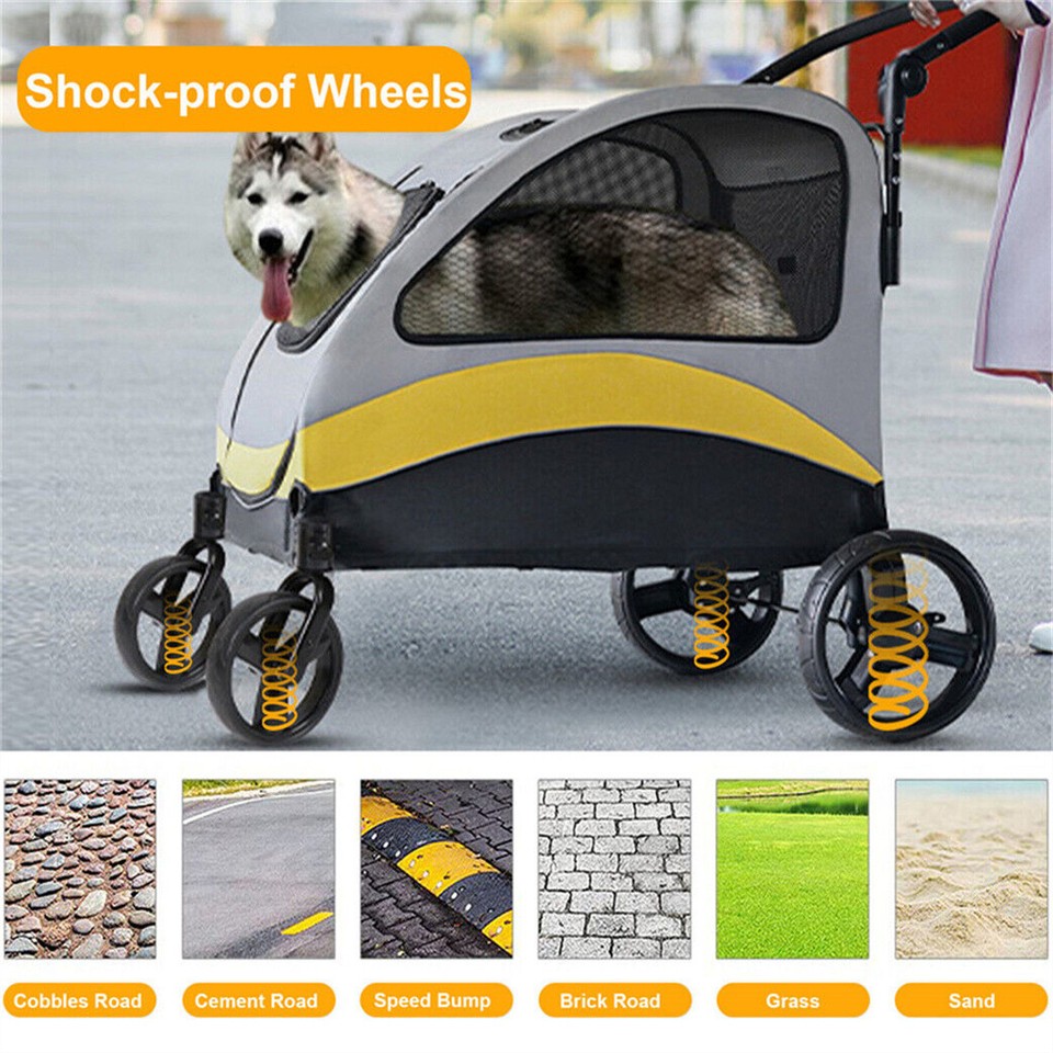 Large Dog Stroller Foldable Pet Pushchair with Doors view 7