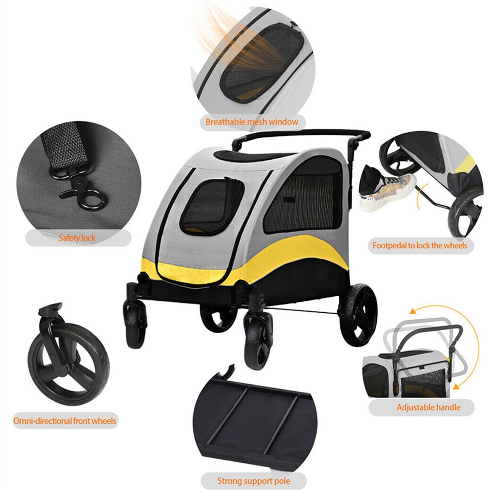 Large Dog Stroller Foldable Pet Pushchair with Doors view 8