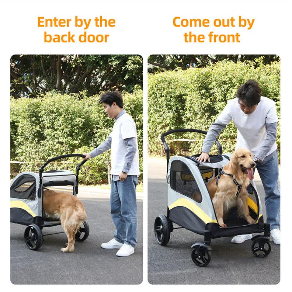Extra Large Dog Stroller Foldable Pet Pushchair with Doors view 9
