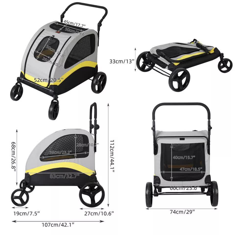 Extra Large Dog Stroller Foldable Pet Pushchair with Doors view 11