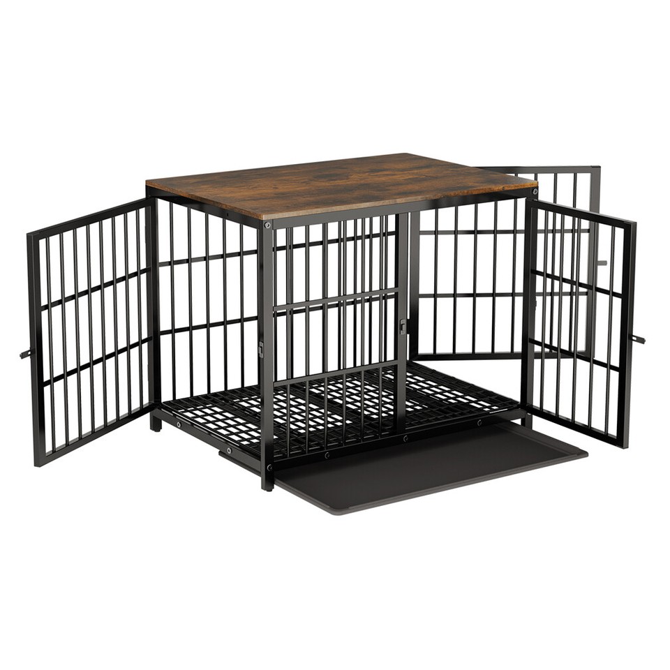 Black Large Sturdy Wooden Dog Crate with Tray view 4
