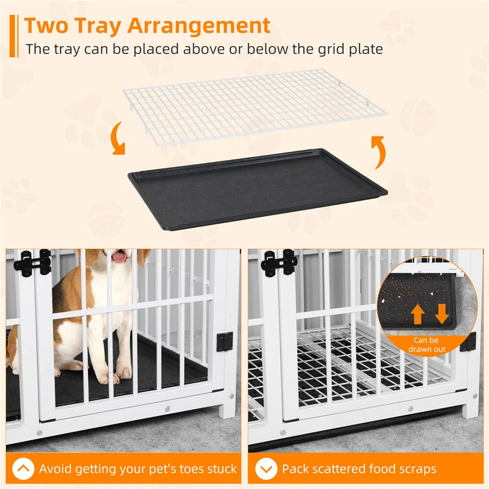 P&P White Walnut XL Dog Crate with Furniture Style Top view 5
