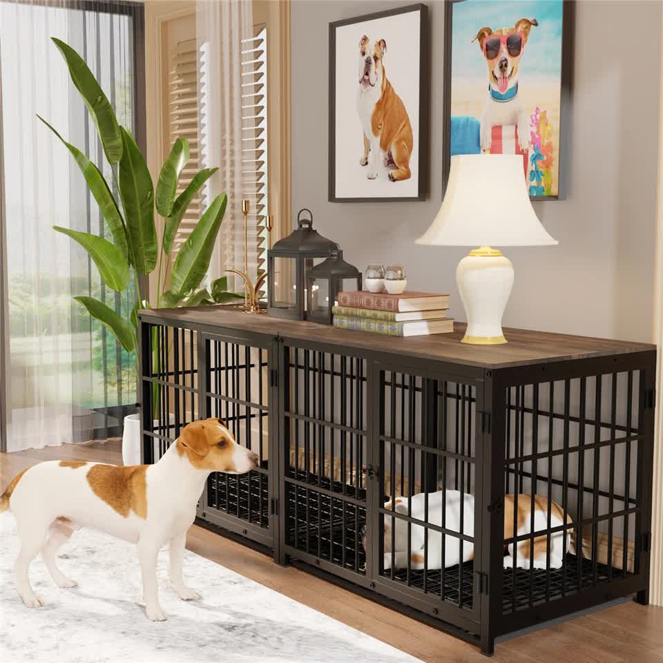P&P Black Walnut Dog Crate with Wooden Furniture Style view 2