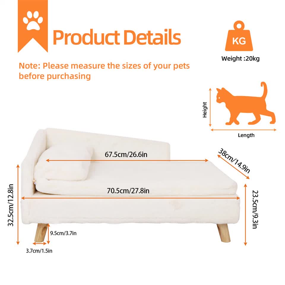 Luxurious Rectangular Pet Sofa Bed with Anti-Skid Base view 3