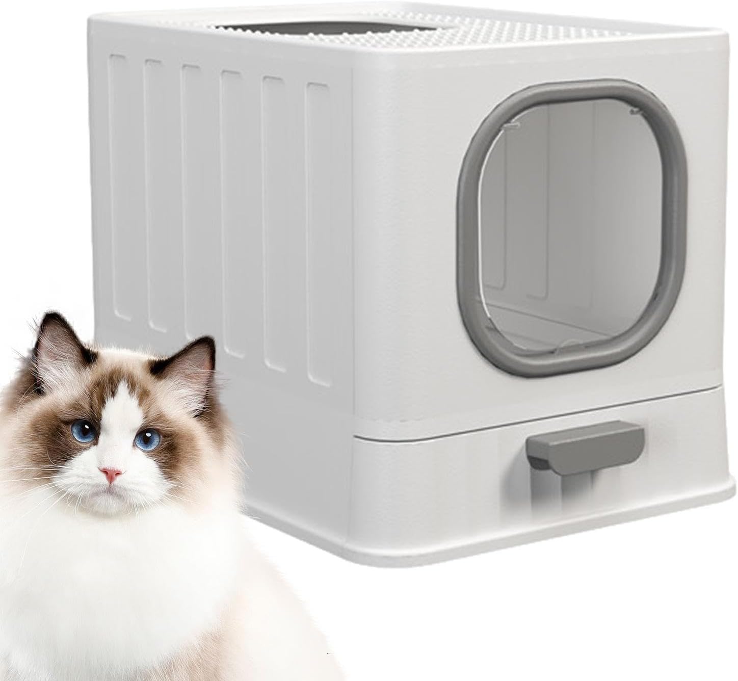 Big Top Entry Deep Tray Enclosed Kitty Cat Litter Box Easy To Clean Pull Handle view 2