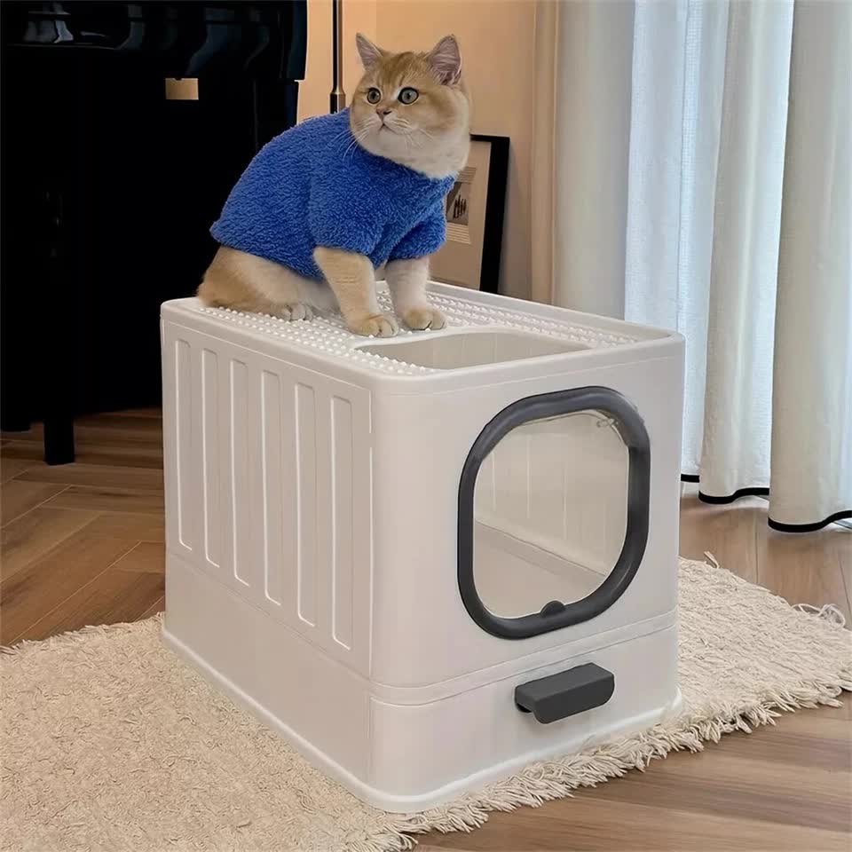 Big Top Entry Deep Tray Enclosed Kitty Cat Litter Box Easy To Clean Pull Handle view 4