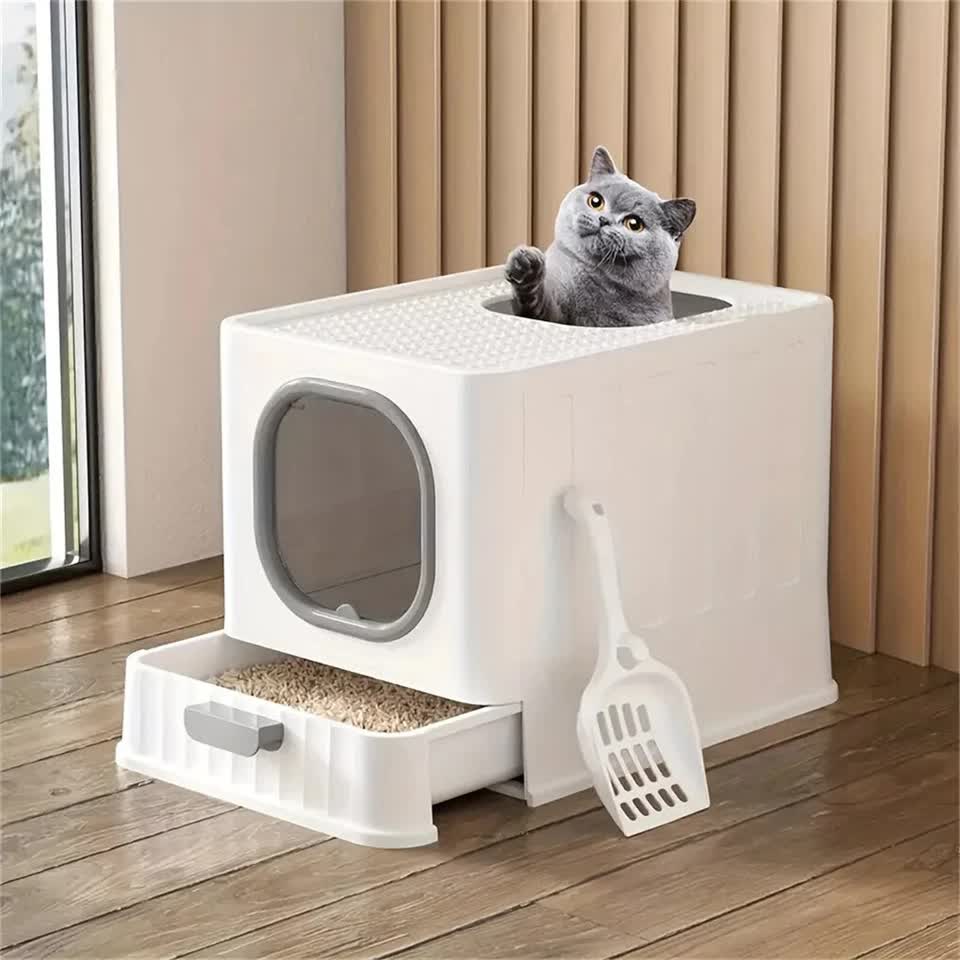 Big Top Entry Deep Tray Enclosed Kitty Cat Litter Box Easy To Clean Pull Handle view 5