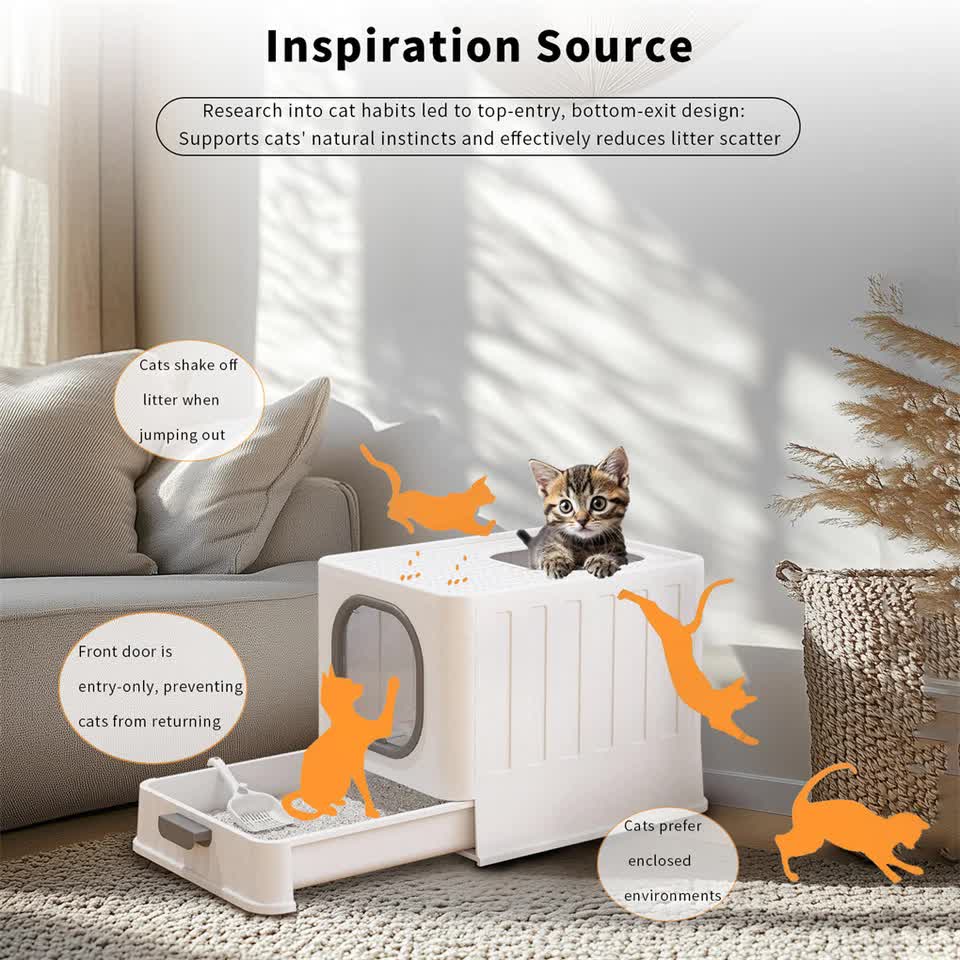 Big Top Entry Deep Tray Enclosed Kitty Cat Litter Box Easy To Clean Pull Handle view 7