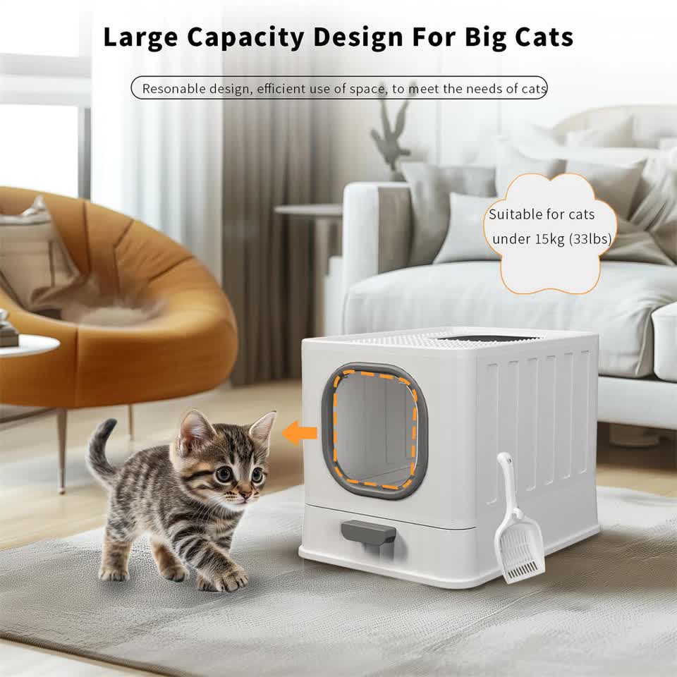 Big Top Entry Deep Tray Enclosed Kitty Cat Litter Box Easy To Clean Pull Handle view 8