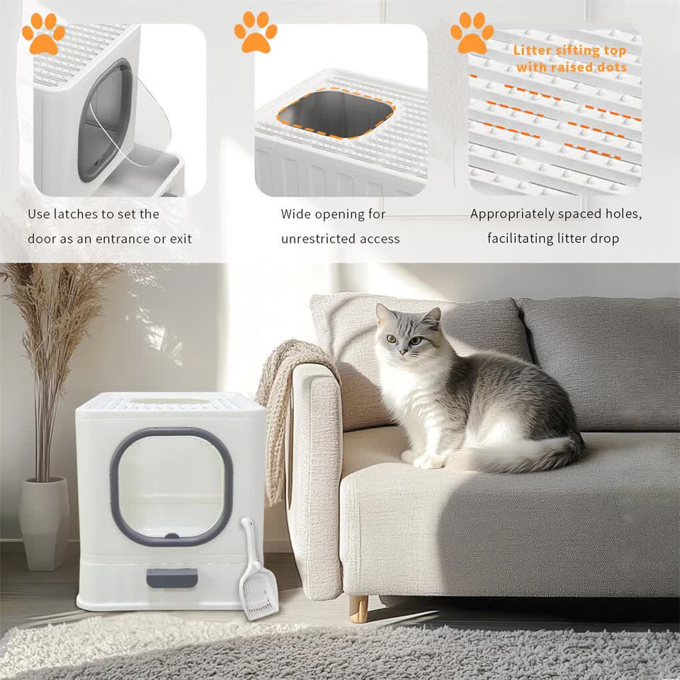 Big Top Entry Deep Tray Enclosed Kitty Cat Litter Box Easy To Clean Pull Handle view 9
