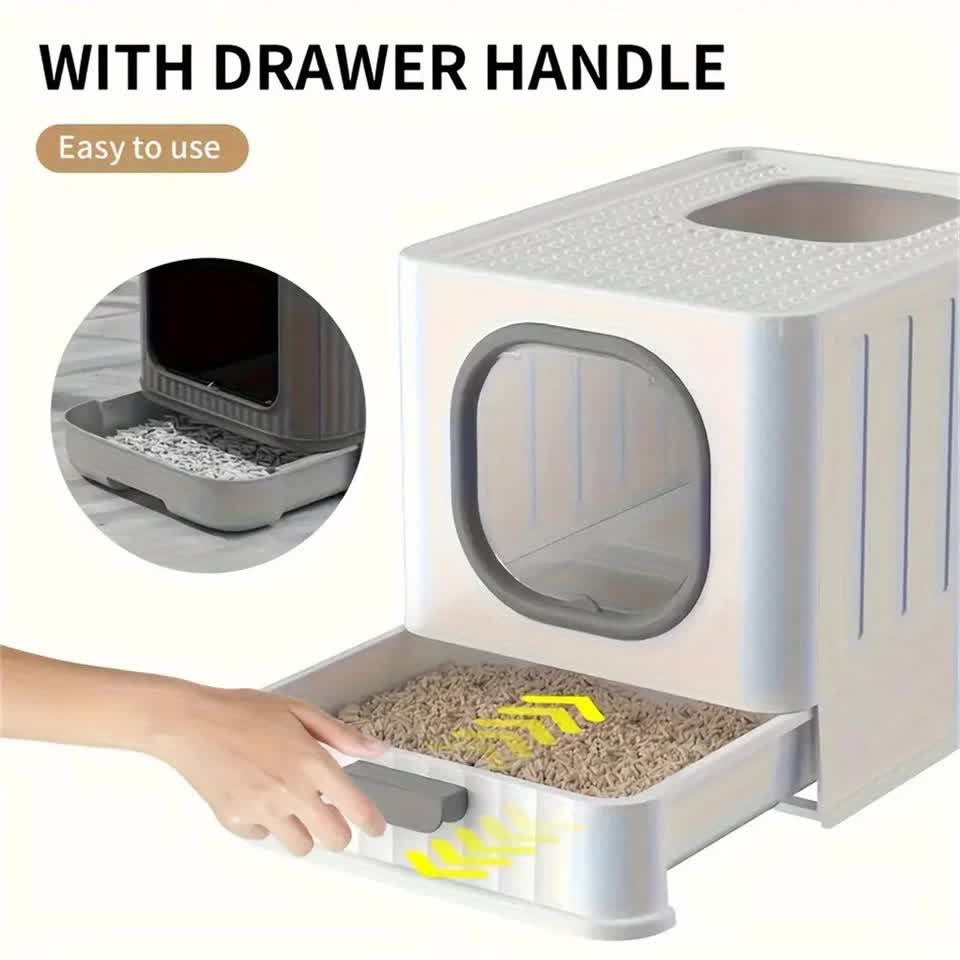 Big Top Entry Deep Tray Enclosed Kitty Cat Litter Box Easy To Clean Pull Handle view 12