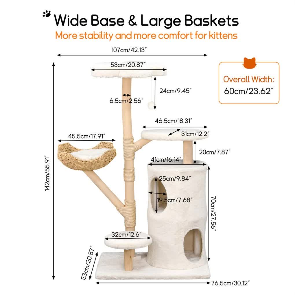 142cm Large Tall Cat Tree Tower with Soft Flower Perch & Condo - Multi-Level view 2