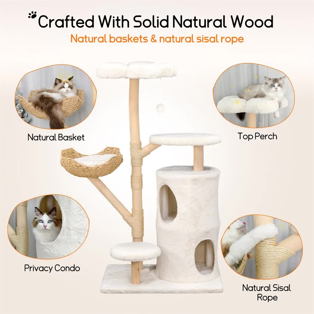 142cm Large Tall Cat Tree Tower with Soft Flower Perch & Condo - Multi-Level view 4