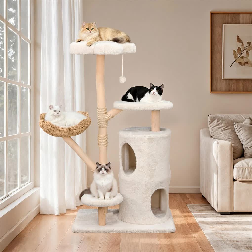 142cm Large Tall Cat Tree Tower with Soft Flower Perch & Condo - Multi-Level view 5