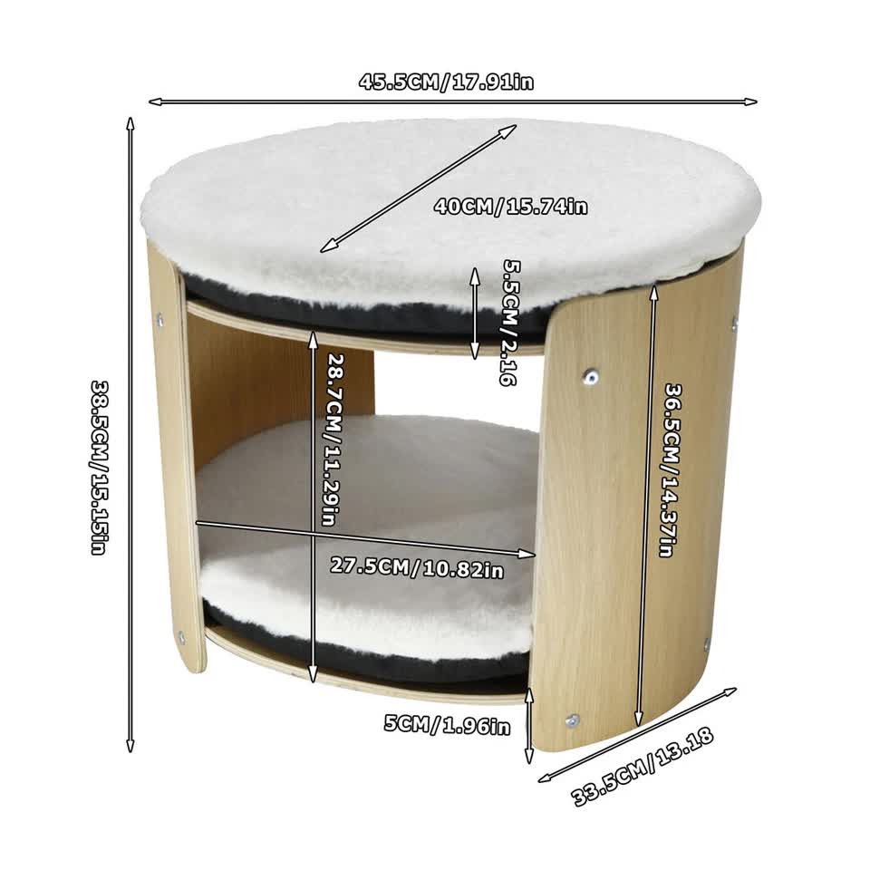 Natural Wood Cat Bunk Bed with Cushioned Two Tiers for Stylish Pet Comfort view 7