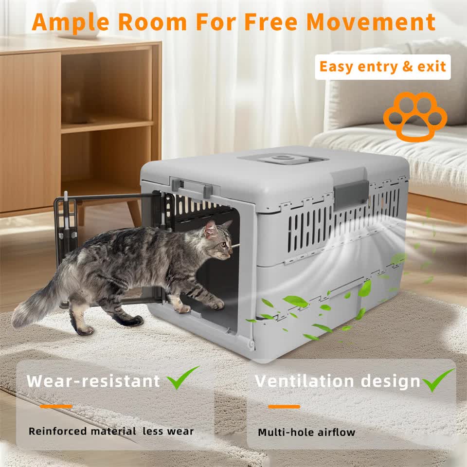 Portable Cat Travel Carrier Collapsible Plastic Kitten Pet Carry Crate view 8