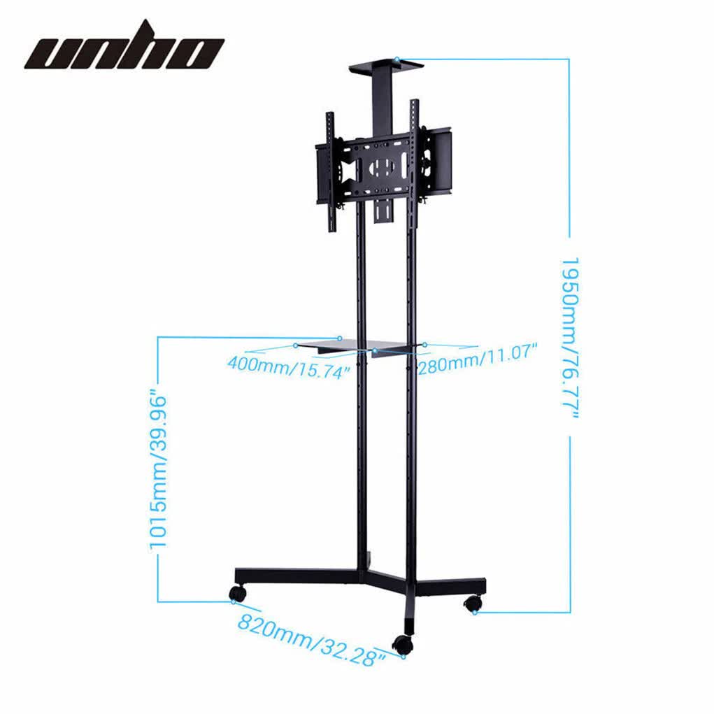 32-72" Rolling Tv Stand Mount W Dvd Storage Top Shelf Tv Bracket Trolley Casters view 2
