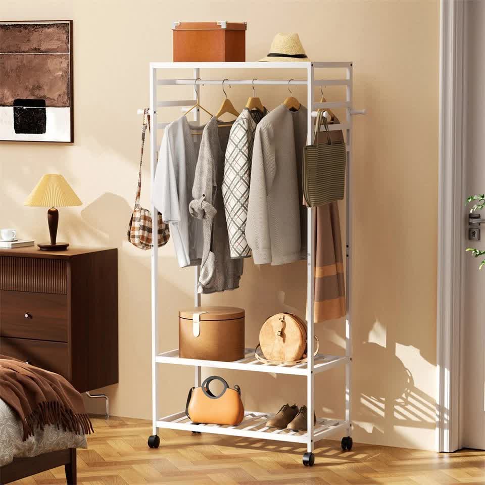 XXL Bamboo Clothes Rail Coat Rack with Wheels view 3