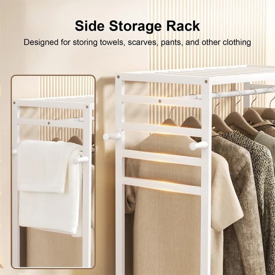 XXL Bamboo Clothes Rail Coat Rack with Wheels view 5
