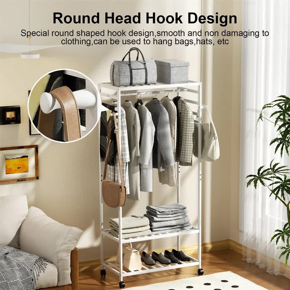 XXL Bamboo Clothes Rail Coat Rack with Wheels view 6