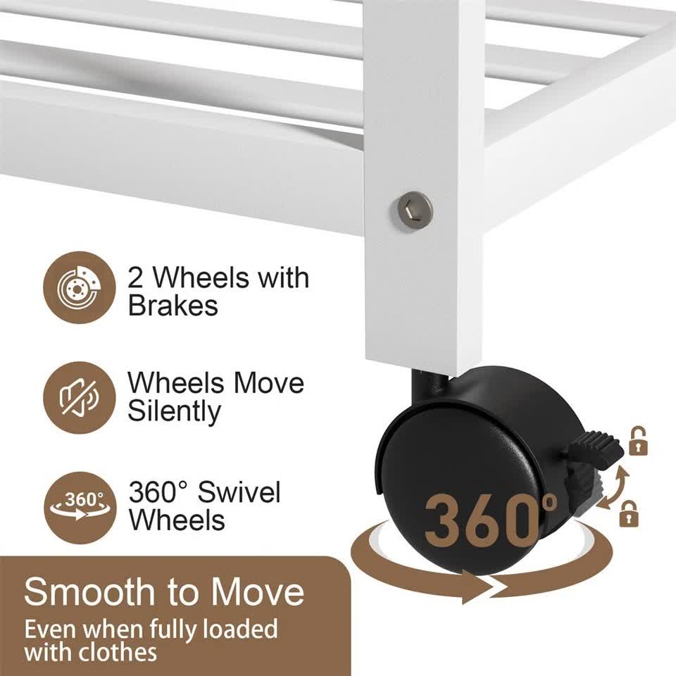 XXL Bamboo Clothes Rail Coat Rack with Wheels view 8