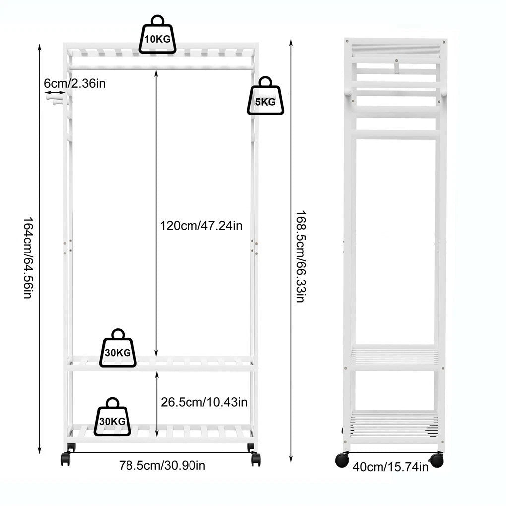 XXL Bamboo Clothes Rail Coat Rack with Wheels view 3