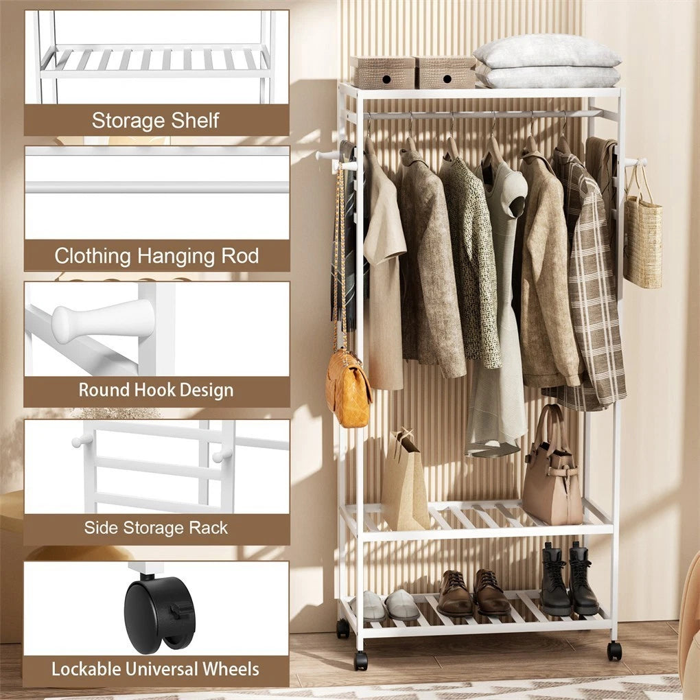 XXL Bamboo Clothes Rail Coat Rack with Wheels view 4