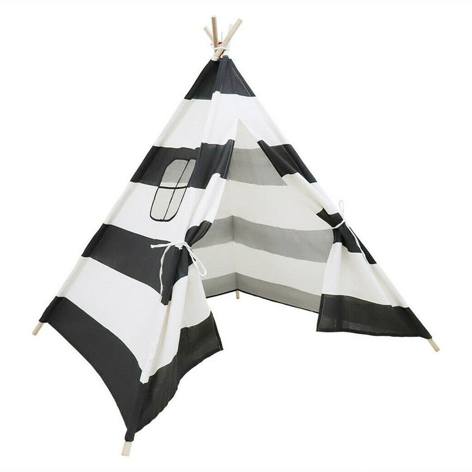Kids Teepee Tent Black and White Stripe Children Play House for Indoor & Garden