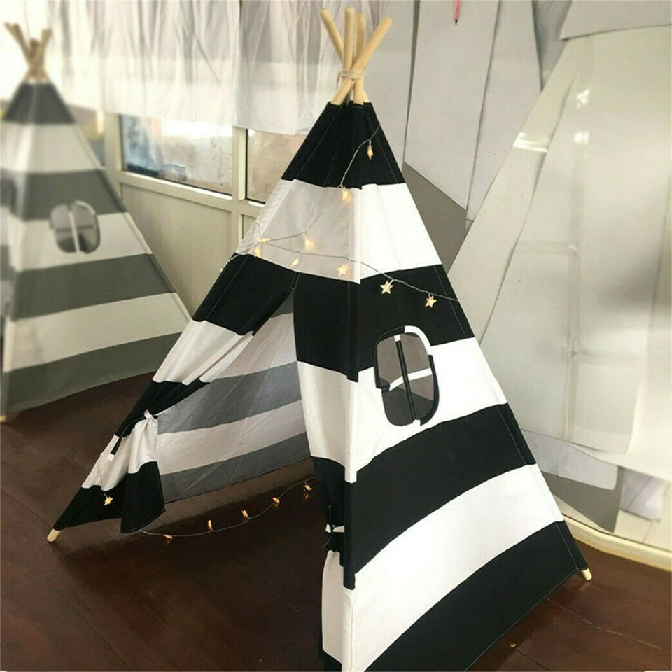 Kids Teepee Tent Black and White Stripe Children Play House for Indoor & Garden view 6