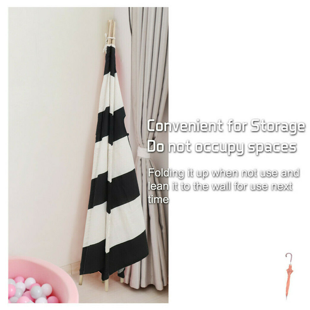 Kids Teepee Tent Black and White Stripe Children Play House for Indoor & Garden view 8