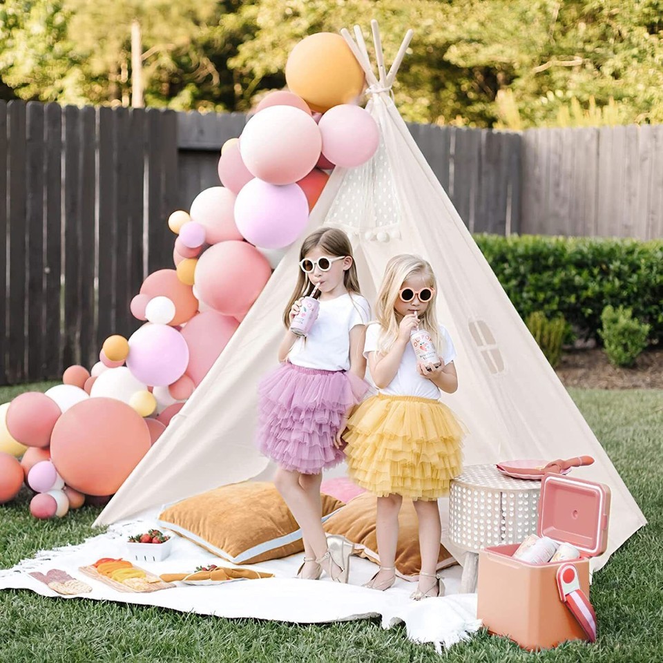 Xxl Kids Play Teepee Tent Indoor Boho Tent Foldable Tipi With Window/Pompom/Mat view 4