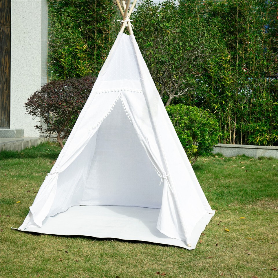 Xxl Kids Play Teepee Tent Indoor Boho Tent Foldable Tipi With Window/Pompom/Mat view 5