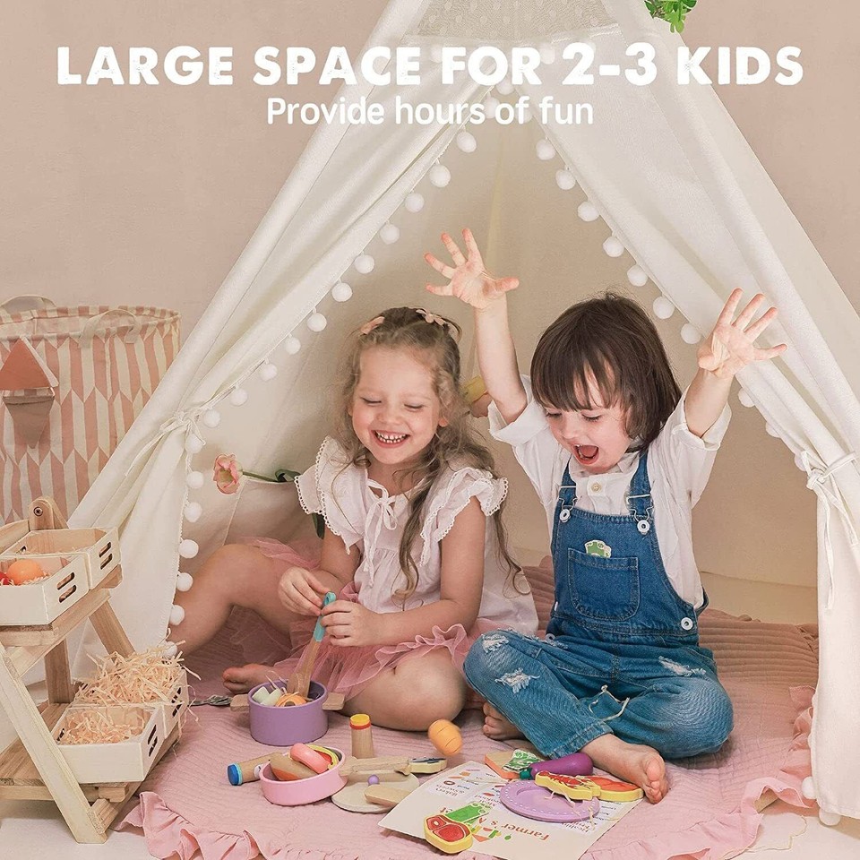 Xxl Kids Play Teepee Tent Indoor Boho Tent Foldable Tipi With Window/Pompom/Mat view 7