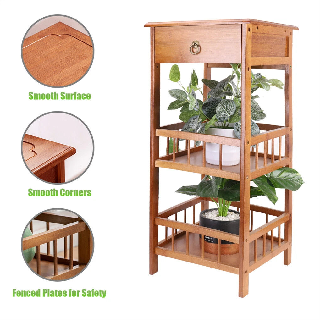 P&P Bamboo Bedside Table Nightstand Smooth Storage Side End Table with Drawers